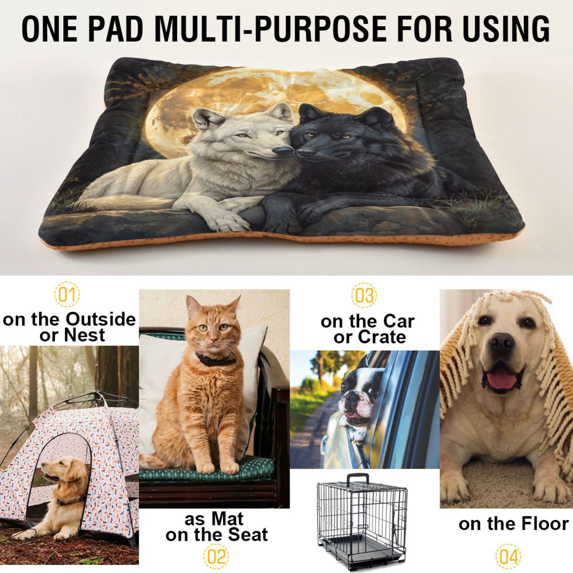 Qxltty Cozy Two Wolves Ped Pad Wear-resistant and Hard to Bite Through Sleeping Pad for Small Medium Large Dogs Winter Pet Bed 36×24in