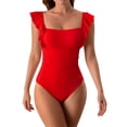 thumbnail image 2 of Women's Solid Color Ruffled Open Back Pleated Swimsuit M-XL, 2 of 7