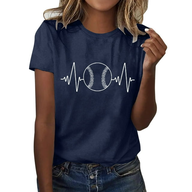 adviicd Hauts pour Femmes Tendance T-Shirts Graphiques à Imprimé Lettre Manches Courtes T-Shirt d'Été Décontracté Bleu,P