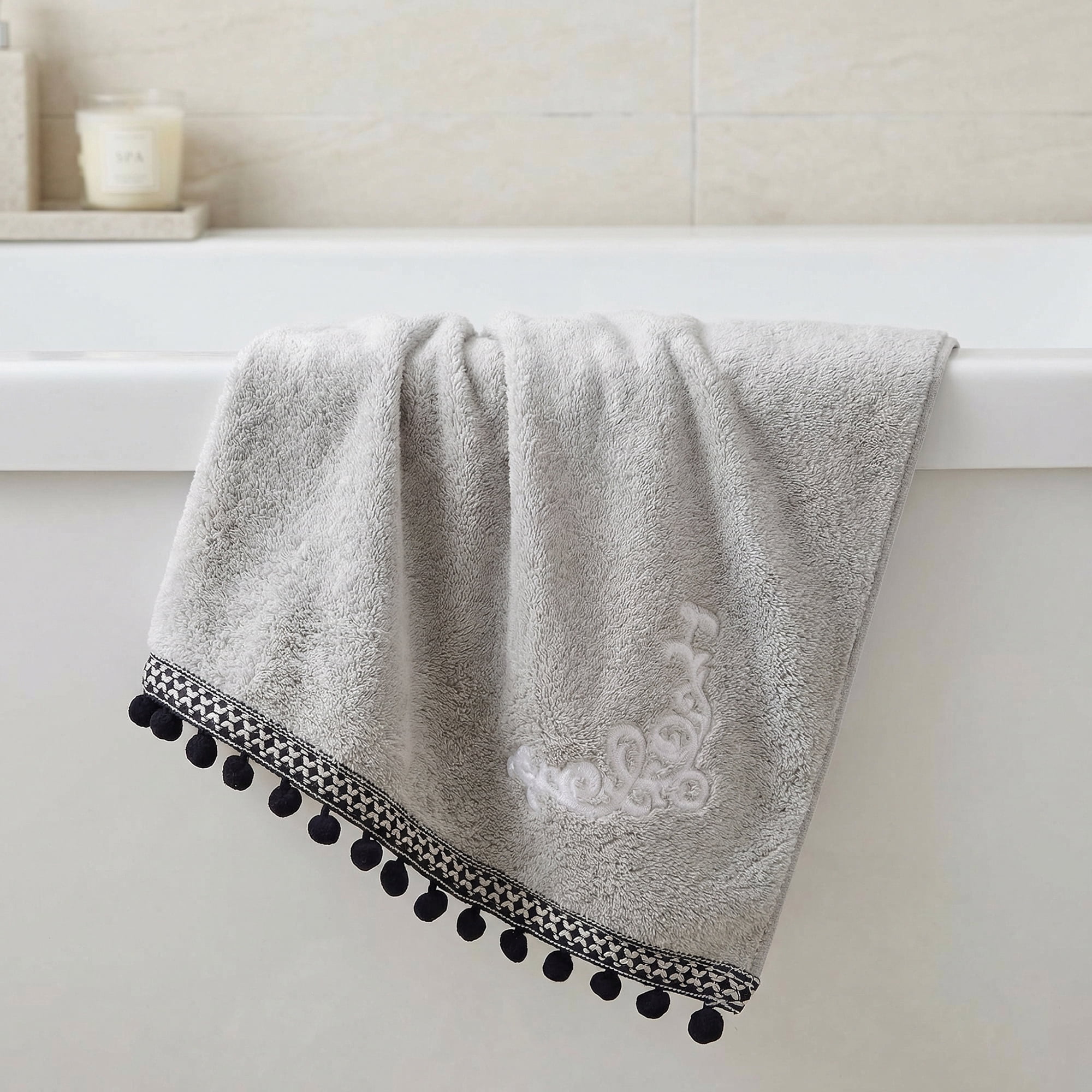 Unique Bargains Boho Embroidery Coral Fleece Hand Towels Grey 2pk
