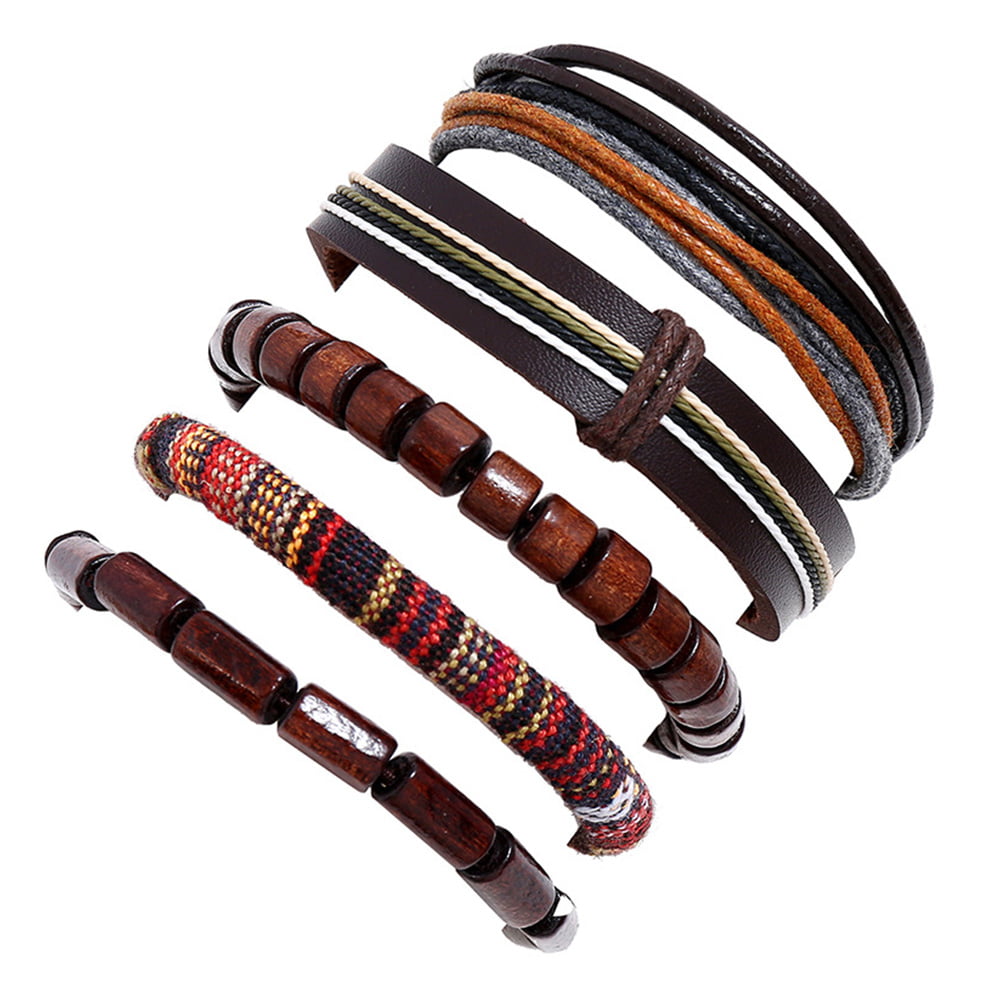 Leather Wrap Braided Rope Strap Cord Bangle Adjustable Bracelet Tribal Men Women 