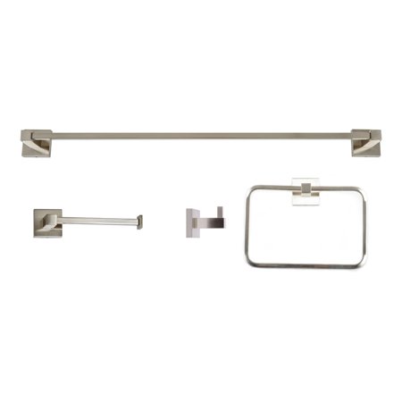 

Tella Square Series 4-Piece Contemporary Brass Accessory Set in Brushed Nickel