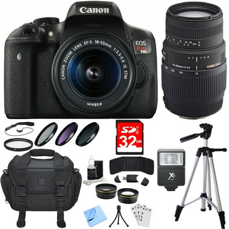 Canon EOS Rebel T6i DSLR Camera w/ 18-55mm and 70-300mm Lens Bundle includes Rebel T6i, 18-55mm Lens, 70-300mm Lens, 32GB SDHC Memory Cards, Bag, Tripod, Beach Camera Cloth and More