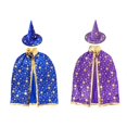 thumbnail image 1 of Juego de 2 juegos de disfraces de juego de rol de mago: incluye sombrero, capa, varita, sombrero de bruja de cosplay de Halloween y juego de disfraces de capa para niños (azul + púrpura) Shuxiu Wang 8390615149396, 1 of 3