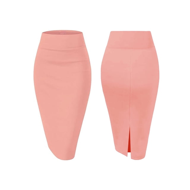 Jupe Crayon de Bureau en Nylon Extensible à Taille Haute Premium pour Femme Rose m