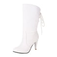 thumbnail image 2 of YOUSNH Bottes pour Femmes Automne et Hiver Mode Rétro Couleur Unie Dentelle Talon Aiguille Bout Rond Bout Pointu Confortables Ne Meulent Pas les Pieds Bottes Blanches 9, 2 of 9