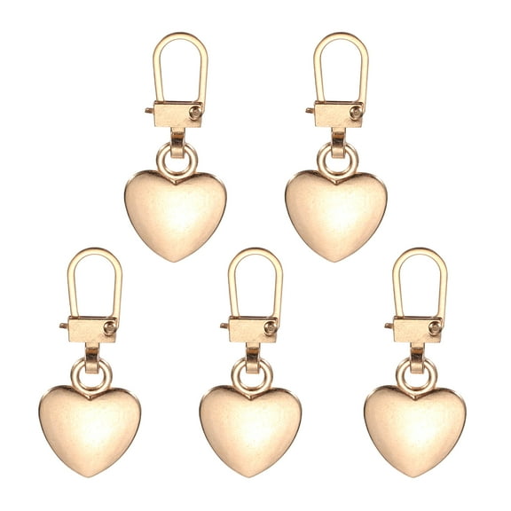 Uxcell Metal Zipper Pull Charm 5 Pcs Detachable Heart Shape Zipper Pull Replacement Repair Kits Tabs Lock for Coats Jackets Pants Luggage Suitcase Purse Fasteners, Gold Tone
