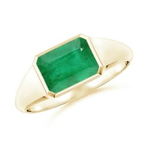 ANGARA Natural 1.5 Ct Emerald-Cut Emerald Signet Ring in 14K Yellow Gold for Women (Size-8x6mm) | May Birthstone, Birthday, Anniversary, Jewelry Gift for Women | Natural Emerald Ring