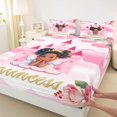 thumbnail image 4 of Castle Fairy Cute Black Princess Bed Sheets 4-Piece,Castle Rose Print Full Size Sheets,Pink White,1 Fitted Sheet, 1 Flat Sheet and 2 Pillowcases, 4 of 6