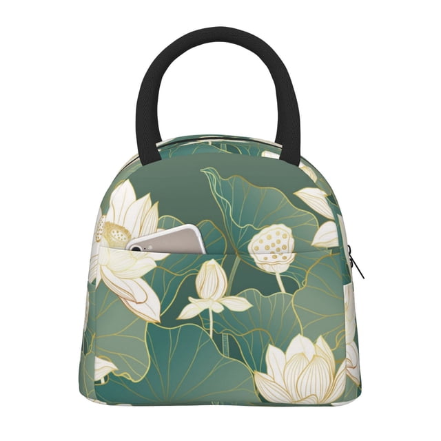 Fotbe Lotus Golden Line Bolsa de Almuerzo con Estampado, Lonchera Aislada, Contenedor de Comida Reutilizable Tipo Cooler a Prueba de Fugas