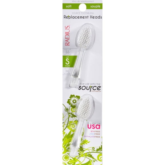 RADIUS Toothbrush Replacement Heads for Source Brush, Big Brush, and Tour Brush Soft 2-Count Improve Gum Health & Reduce Gum Issues - Pack of 3