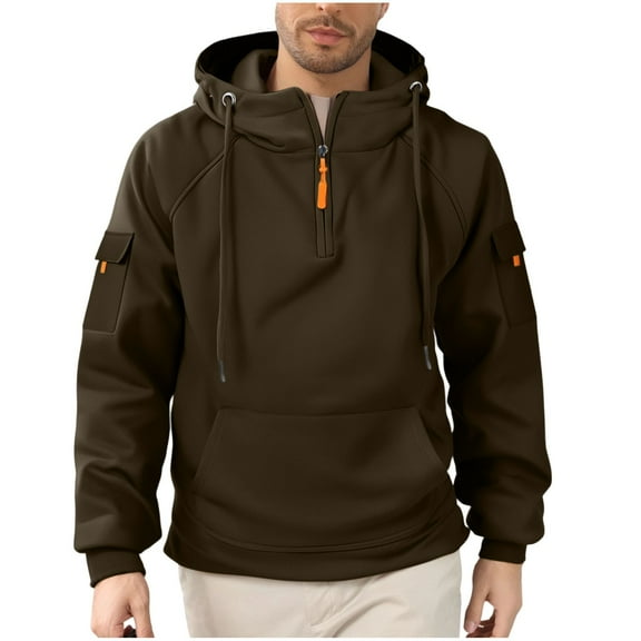 Kalauyu Cargo Hoodies for Men Tactical Sweatshirt Quarter Zip Cargo Pullover Hoodies Gym Men Fashion Outdoor Hooded