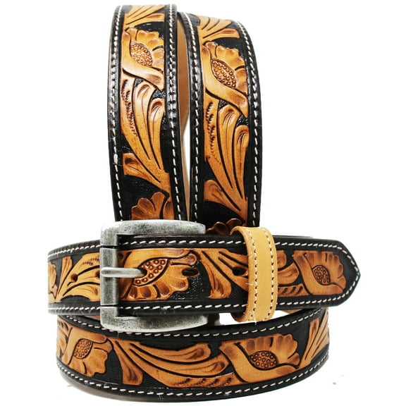 39-40  Men's 1.5" wide Western Tooled Floral Genuine Leather Belt 26RT07