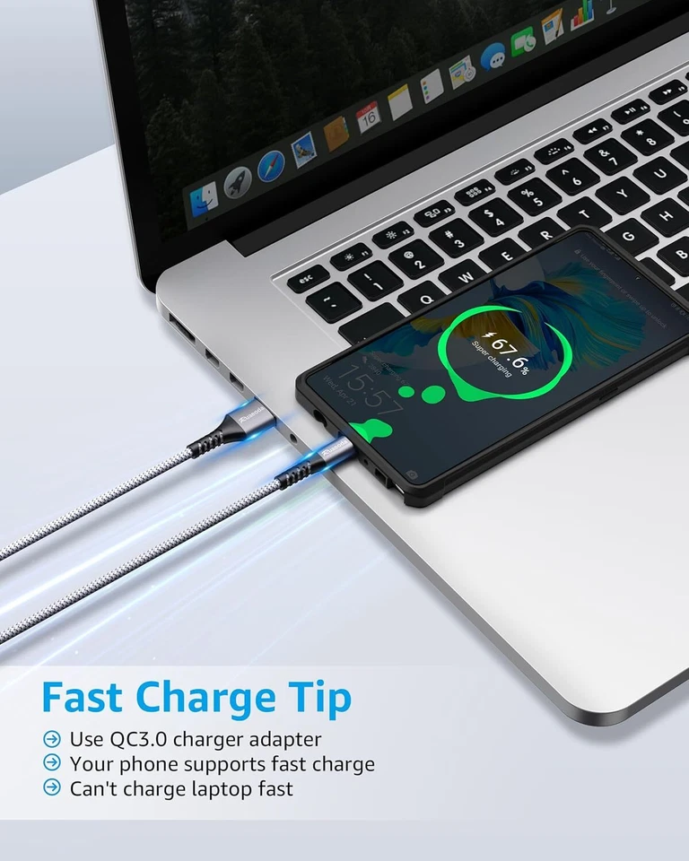 FLINT- Micro Usb Cable 6Ft 2Pack Fast Charging Nylon Braided For Android Phone