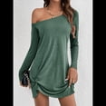 thumbnail image 4 of Vestido Mini Túnica de un Solo Hombro para Mujer, Larga, Liso, con Dobladillo Torcido, Elegante, Informal, Holgado, para y Verano. Verde L, 4 of 10