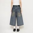 thumbnail image 4 of Risckoth Women Washed Denim Culottes, Mid Rise Wide Leg Cropped Jeans With Pockets S-3XL, 4 of 6
