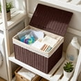 thumbnail image 5 of Woven Basket with Lid,Lidded Organizer Bin with Lace Trim Saves Space for Closet Shelves Bedroom, 5 of 6