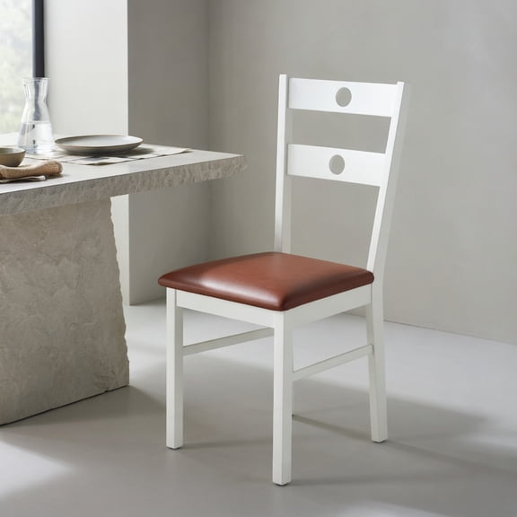 GVN Wooden Armless Dining Chairs Set of 2 Modern Kitchen Seat with Hollowed Backrest for Dining Room Living Room Home Furniture, White