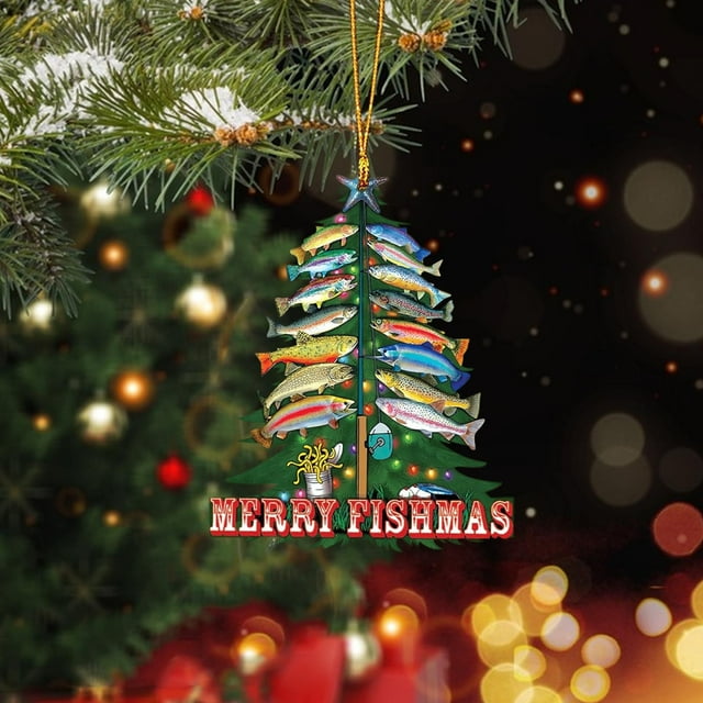 pstuiky Adorno navideño de acrílico para árbol de Navidad con colgante plano para aficionados a la pesca