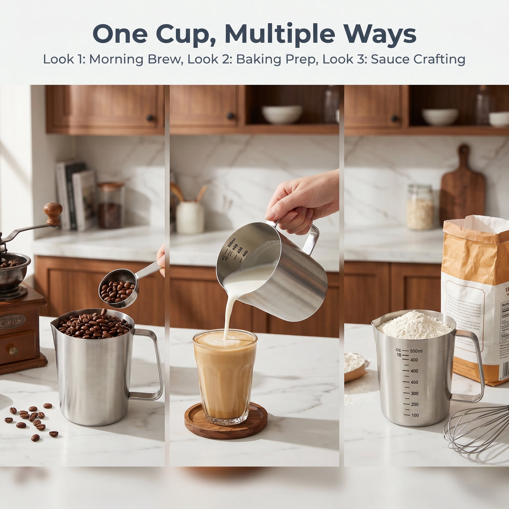 Unique Bargains Stainless Steel Measuring Cup with Easy Read Lines Silver 500ml