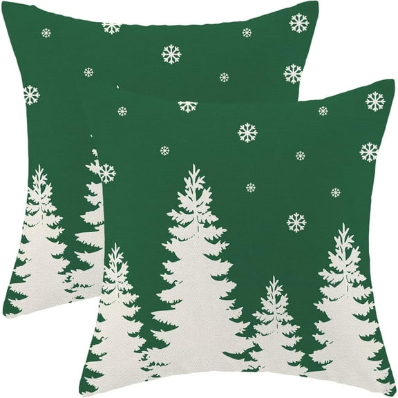 Christmas Pillow Covers 20x20 Inch Set of 2 Sage Green Cream Christmas Tree Snowflakes Decor Throw Pillows Winter Xmas Holiday Outdoor Cushion Cases for Couch Bed Decorations