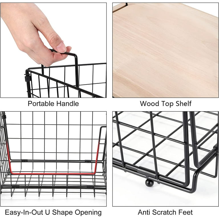 Oumilen 2 Pack Kitchen Countertop Basket Organizer Produce Storage Basket with Wood Lid, PSHK042