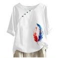 thumbnail image 2 of Itsame 4th of July Shirts Women Independence Day Short T-Shirt Sleeve American Flags Printed Short Sleeve Top, Round Neck White, 2 of 3