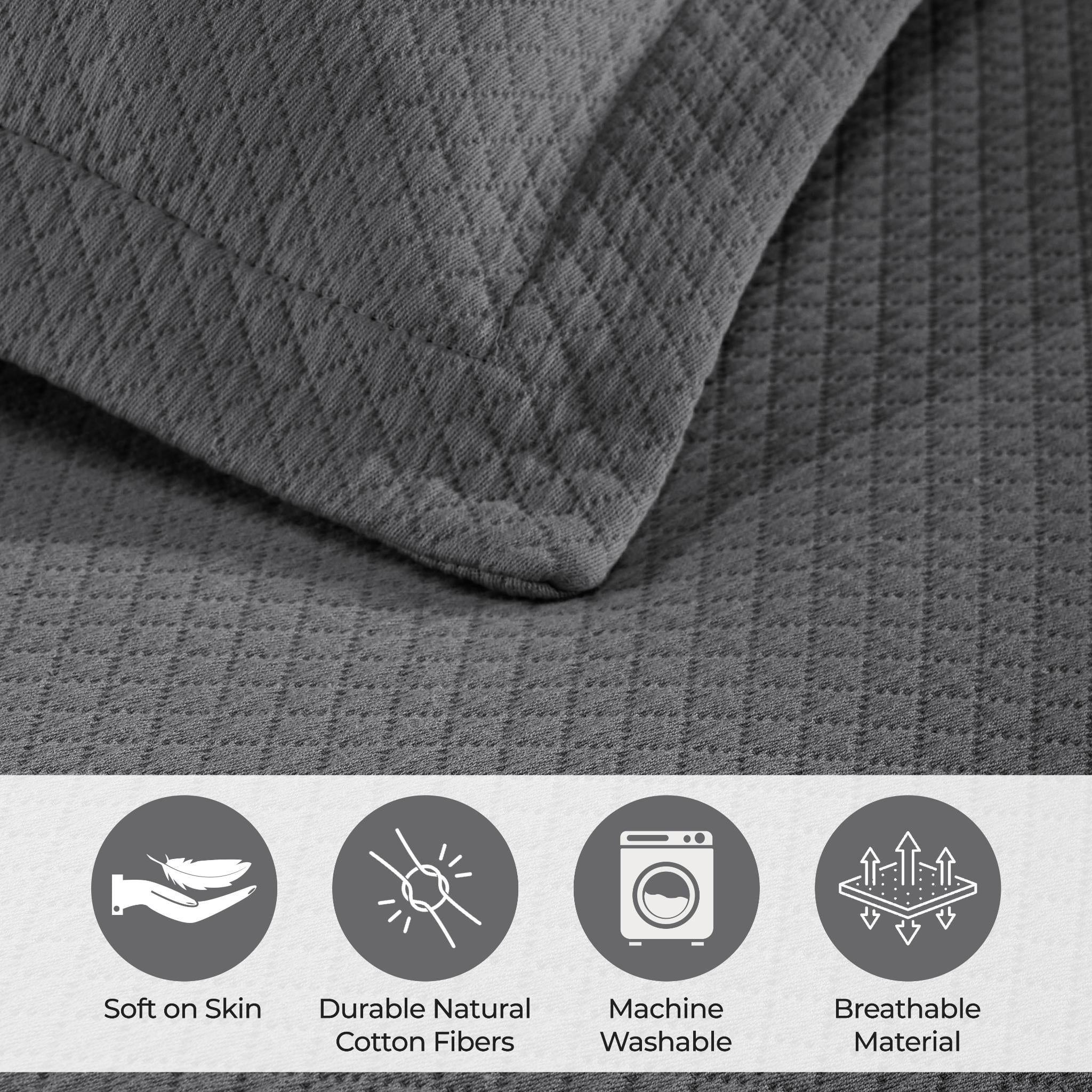 Superior Solitaire Cotton Decorative Bedspread and 2 Pieces Sham Set, Full, Grey