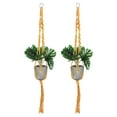 thumbnail image 1 of Soportes de plantas de macramé Uxcell para interiores, estante para plantas colgante con base de madera resistente para colgar en pared, techo o ventana, paquete de 2 naranjas, 1 of 7
