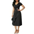 thumbnail image 2 of HEVIRGO Robe Midi de Fête pour Femme Grande Taille à Manches Courtes, Col en V, Ourlet Asymétrique, Taille Ajustée, Noir TG, 2 of 10