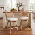 thumbnail image 3 of Guyou 26" Bar Stools Set of 2 - Swivel Counter Height Farmhouse Stools with Woven Back & Line Fabric Upholstery, Solid Wood Frame Kitchen Island Stools for Pub or Home, Natural Back, 3 of 12