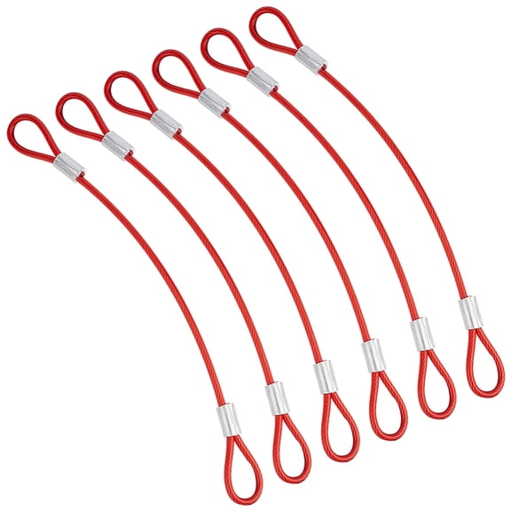 6Pcs Safety Cable Lock Wire 20.5cm Security Wire Ropes Flexible 3mm Dia Red Rubber Coated Stainless Steel Cable with Double Loops