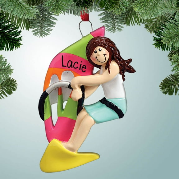 Personalized Wind Surf Girl - Brown Hair Christmas Ornament - Great Gift Ideas