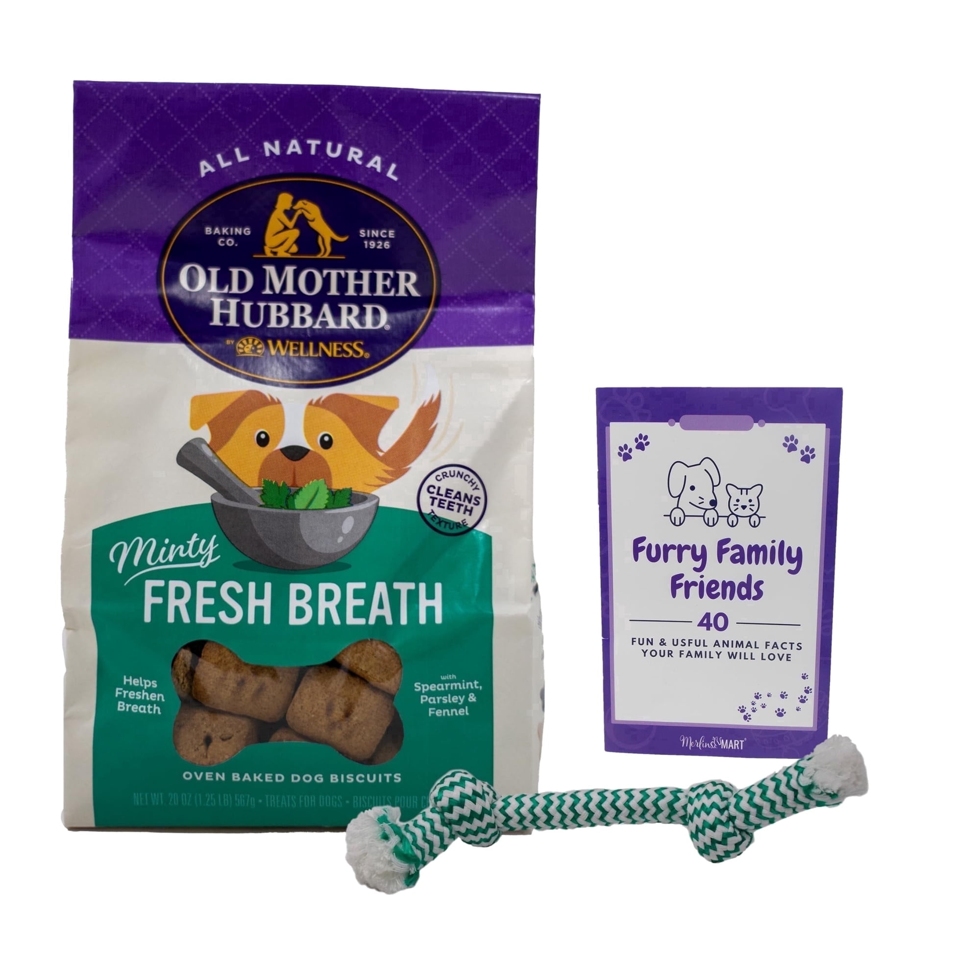 Old Mother Hubbard Minty Fresh Breath Dog Biscuits 20 oz with MerlinsMart Zine and Rope Toy