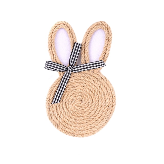 Easter Table Decorations Flax Saucer Rabbit Shape Rope Coaster Set Natural Khaki 7.08 in x 4.13 in Heat Resistant