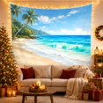 thumbnail image 3 of Tropical Beach with Palm Trees and Ocean Waves on a Sunny Shore, Serene Coastal for Beach Lovers, Vacation Art Decor, Holiday Gift, Tapestry Wall Hanging for Bedroom and Living Room, 3 of 7