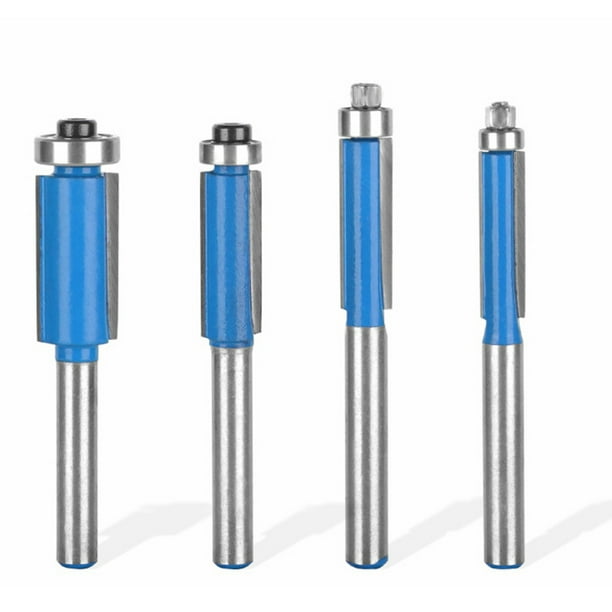 4 brocas de fresado de 1/4" con rodamiento, vástago de grado industrial, patrón de plantilla, herramientas de fresado para carpintería de 1/4", 5/16", 3/8" y 1/2"