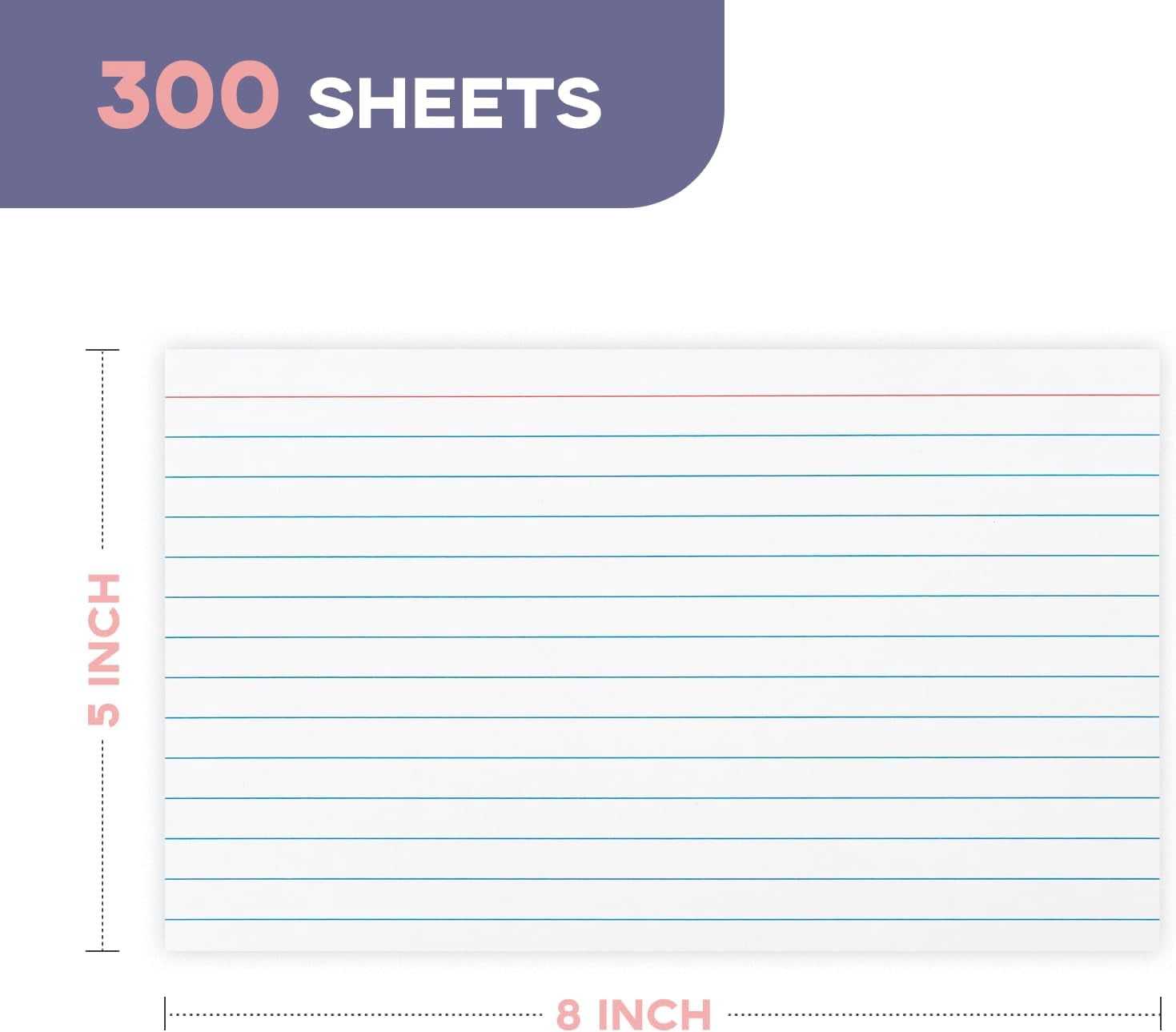 White 5x8 Index Cards Ruled 300PCS, Flashcards, Notecards for Studying, Recipes, Memo Cards, Office Supply, DIY, Presentation