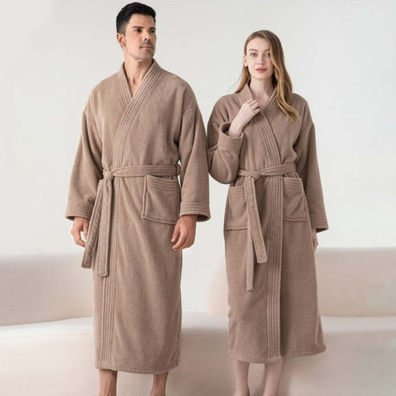 uublik Mens Soft Robe Bathrobe for Men Lightweight Fleece Male Robe Long Bath Shower Spa Khaki
