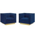 thumbnail image 1 of Tufted Armchair Accent Chair, Set of 2, Velvet, Blue Navy, Modern Contemporary Urban Design, Living Lounge Room Hotel Lobby Hospitality, 1 of 4