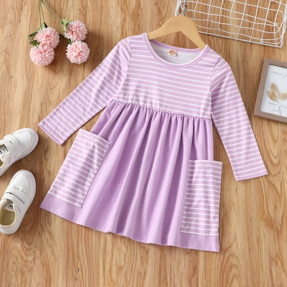 YEEDISON Girl Dresses Kids Clothes Cotton Pocket Long Sleeve casual Girls Dress 1-6Y