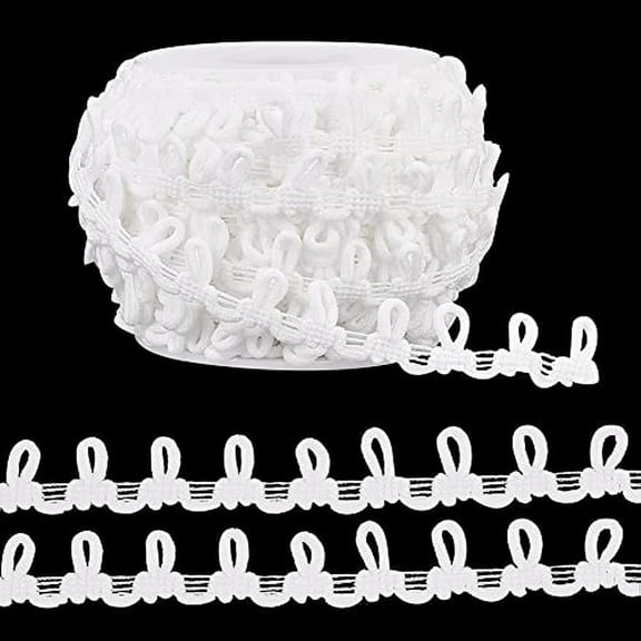 20 Yards Buttonhole Ribbon Braid Trim with Button Loops 14mm Corset Button Braid Cord White Elastic Button Loop Buttonhole Lace Trim for Costume Crafts Sewing Wedding Bridal Dress Decor