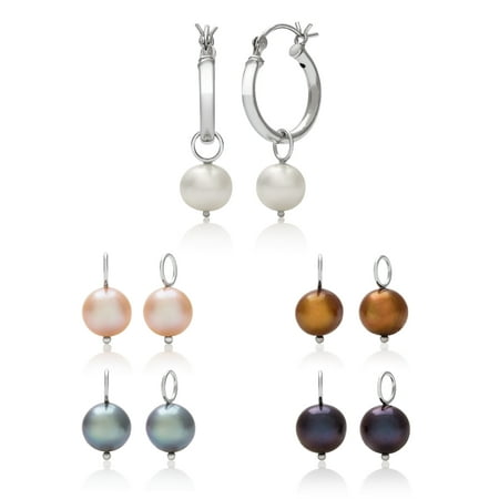 - 7-8mm Multi-Colored Cultured Freshwater Pearl Sterling Silver Hoop Earring Set, 5-Pair
