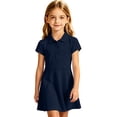 thumbnail image 2 of Girls Uniform Polo Dress Toddler Button Callor Short Sleeve Solid Tennis Dress A-Line Athletic Dresses for Kids,Navy,150, 2 of 10