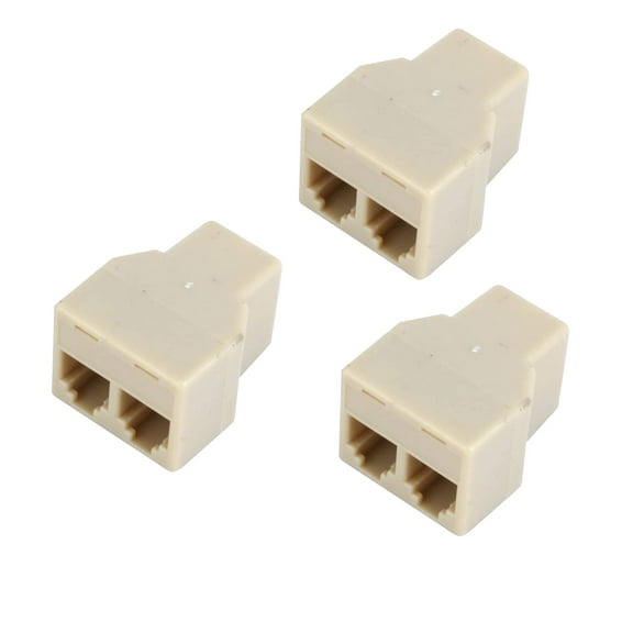 Wideskall 3-Pack 2 Way RJ-11 Telephone Jack 4 Conductor 6P4C Splitter Adapter Beige