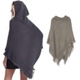 thumbnail image 2 of Women Winter Knit Hooded Poncho Cape Crochet Fringed Tassel Shawl Wrap Sweater, 2 of 21