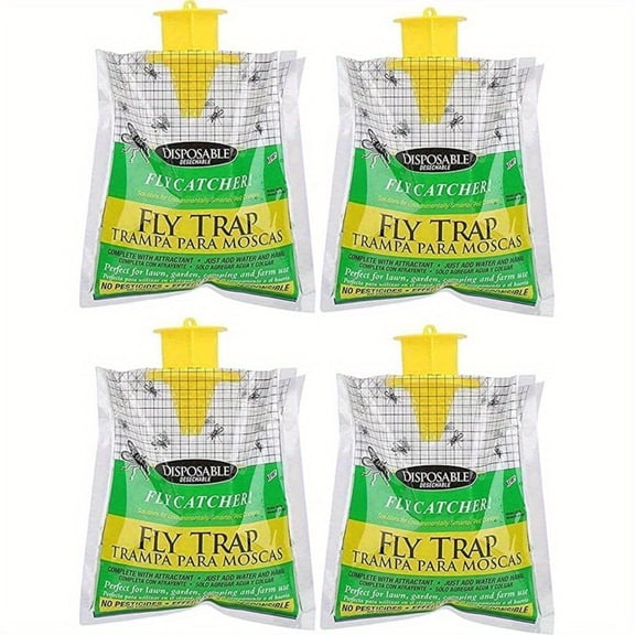 4-Pack Disposable Outdoor Fly Trap Bags, Pre-Baited Natural Fly Control for Lawn, Garden & Farm