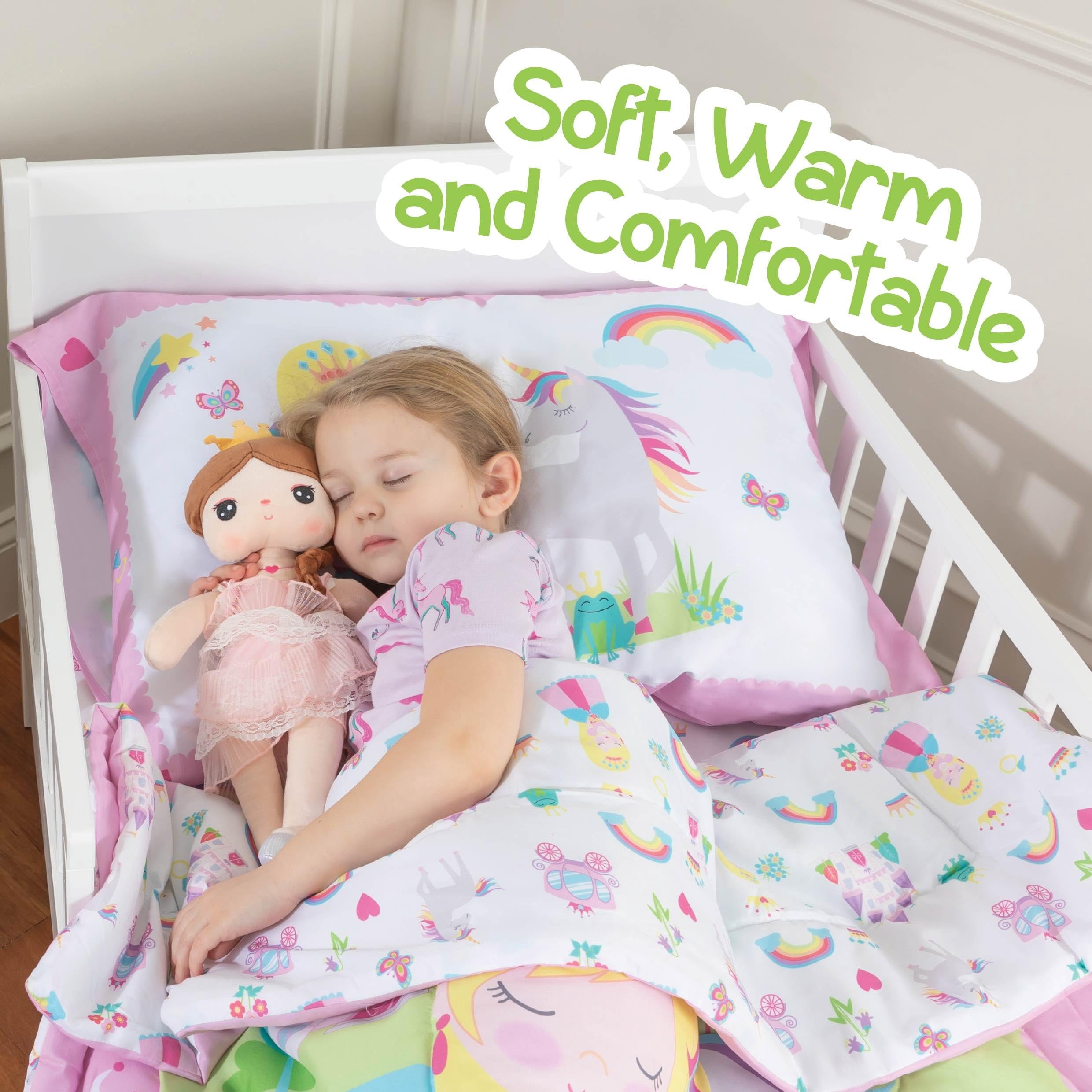 Todays Kids Princess Toddler Bedding Set for Girls - 4-Piece Toddler Bed Comforter Sets for Girls, Reversible Comforter & Pillowcase, Flat Sheet, Fitted Sheet, Breathable & Super Soft Microfiber