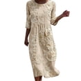 thumbnail image 3 of VBVC Women's and Women's Plus 3/4 Sleeve Midi Dress, Summer Casual Crew Neck Dress For Women, Ladies' Loose Fit Floral Dress with Pockets,Beige,S-5XL, 3 of 8