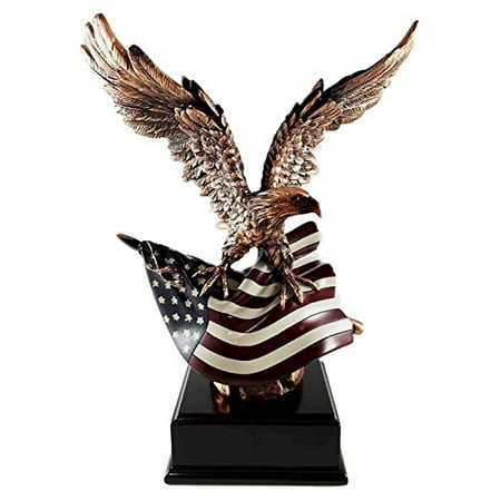 Statue Liberty Figurine Wings of Glory Bald Eagle With American Flag Bronze Electroplated Figurine Freedom Liberty Patriotic Statue ()